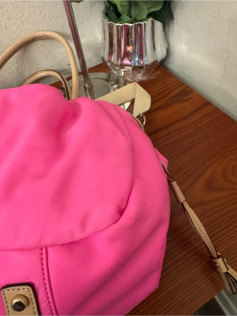 kate spade Bright Pink Nylon Tote with Cream Handles